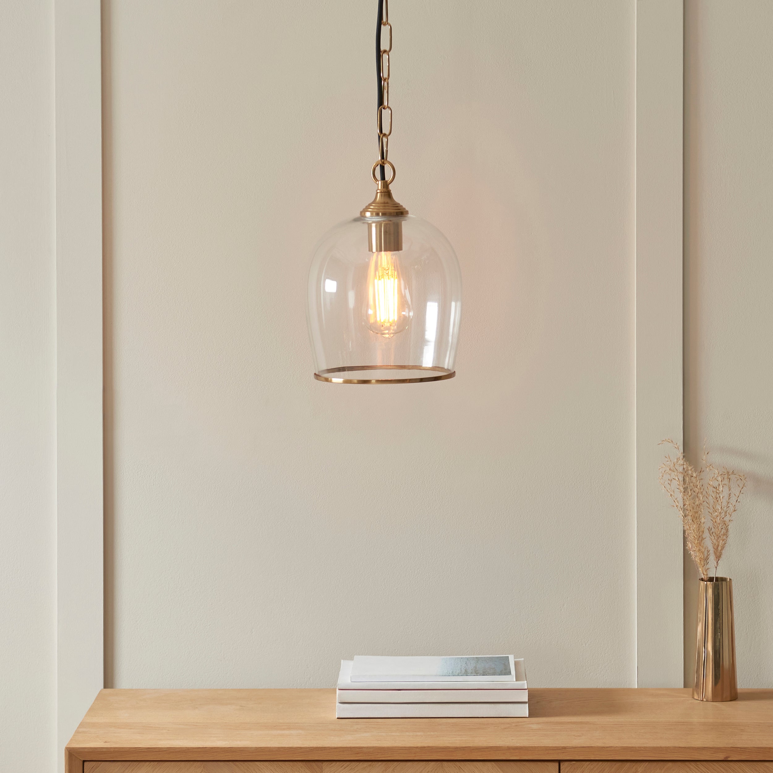 Endon Ashcroft Pendant Light Brushed Aged Brass and Clear Glass