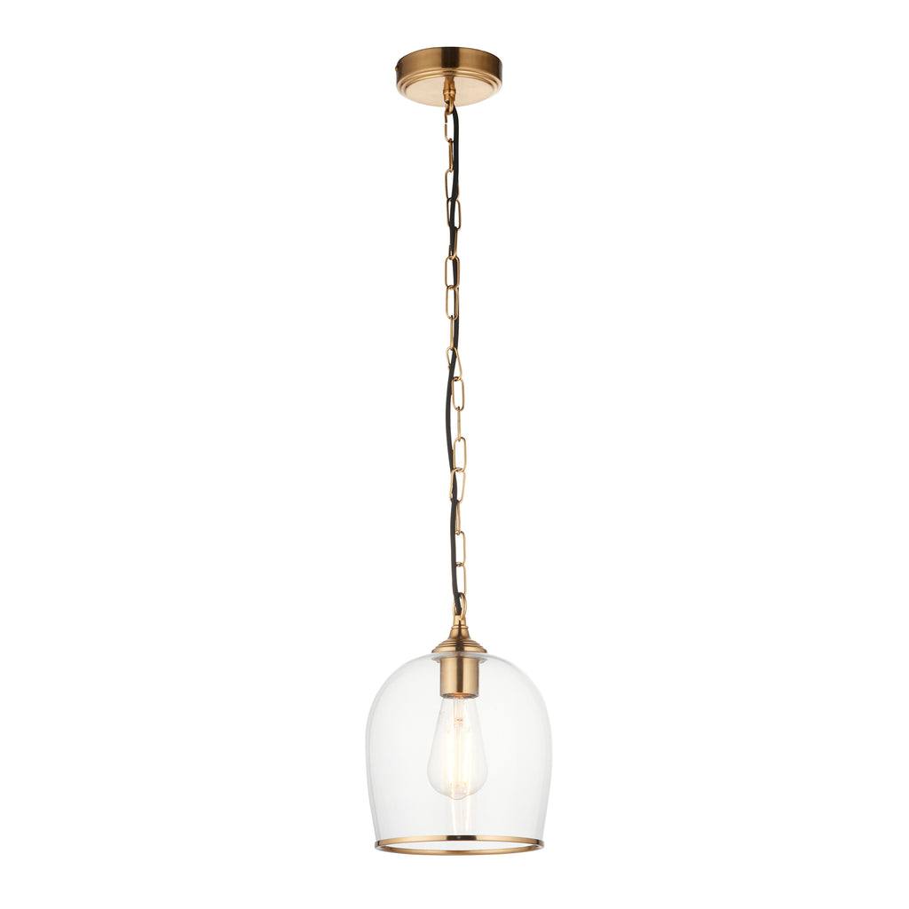 Endon Ashcroft Pendant Light Brushed Aged Brass and Clear Glass