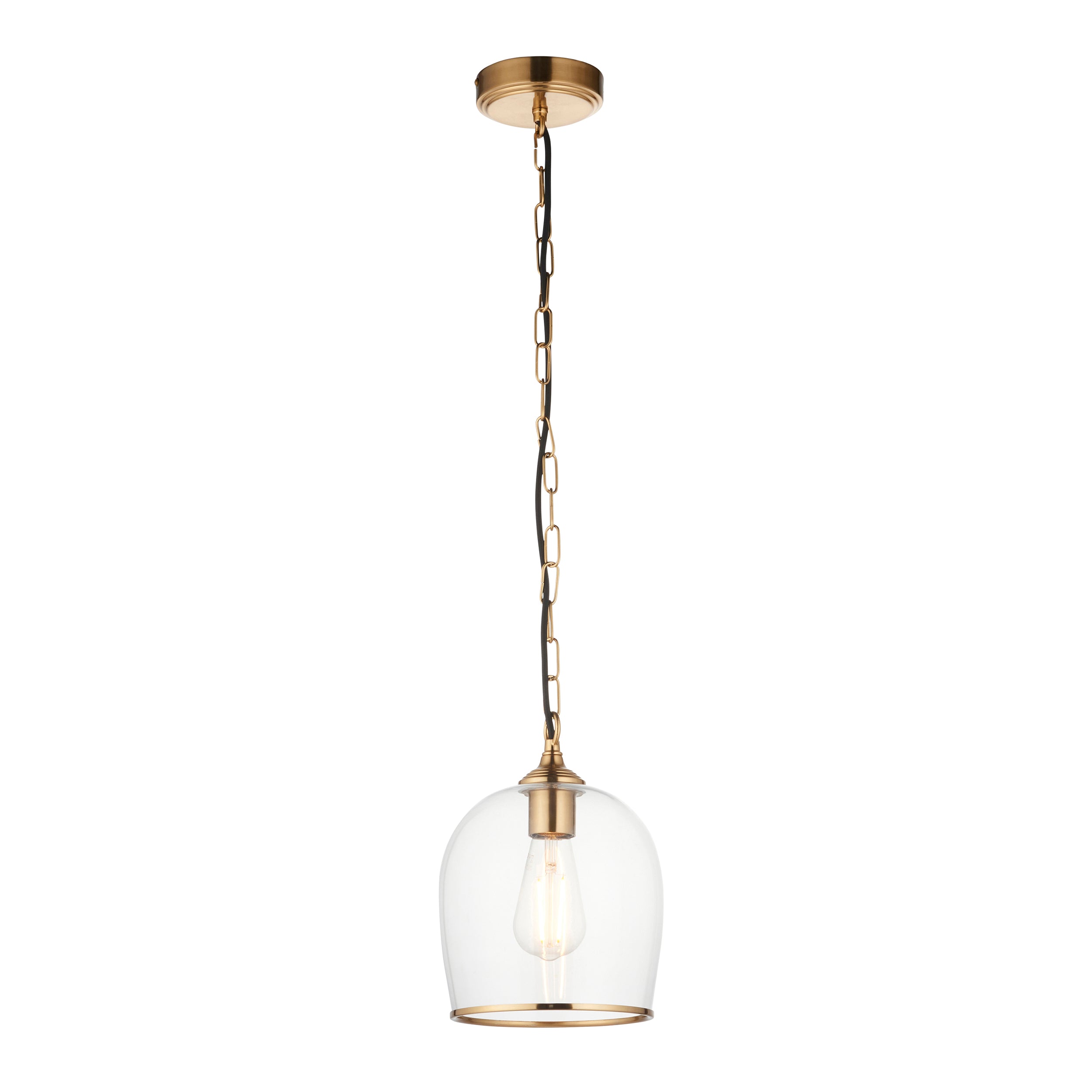 Endon Ashcroft Pendant Light Brushed Aged Brass and Clear Glass