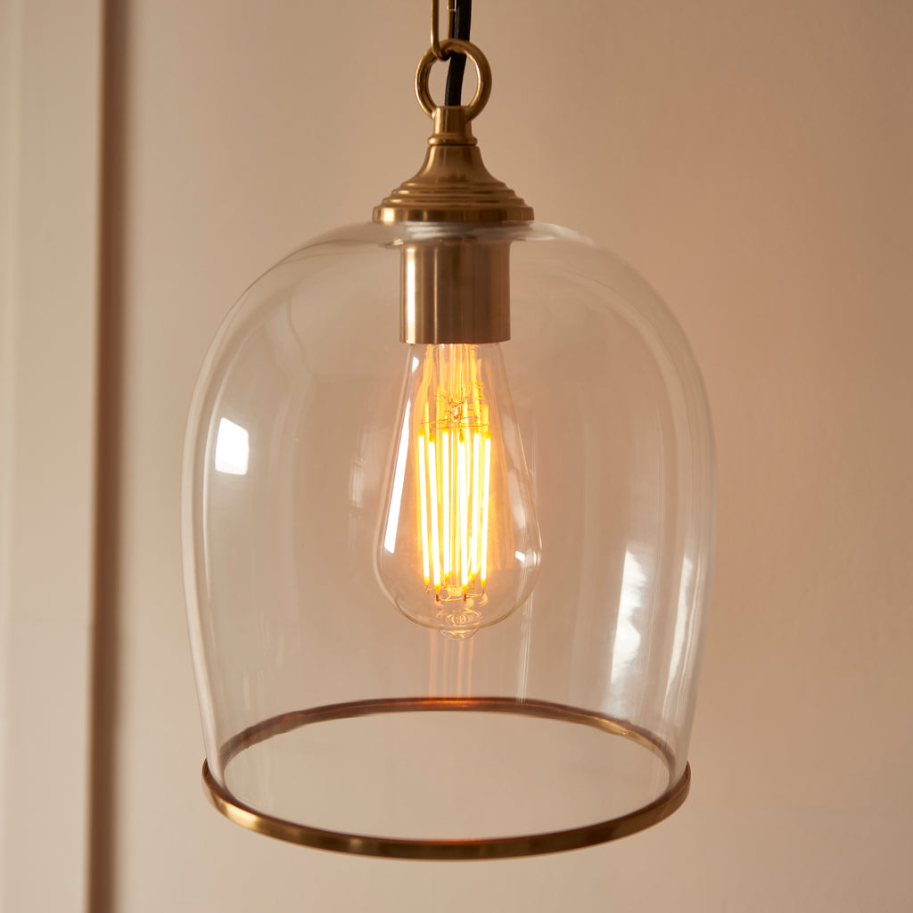 Endon Ashcroft Pendant Light Brushed Aged Brass and Clear Glass