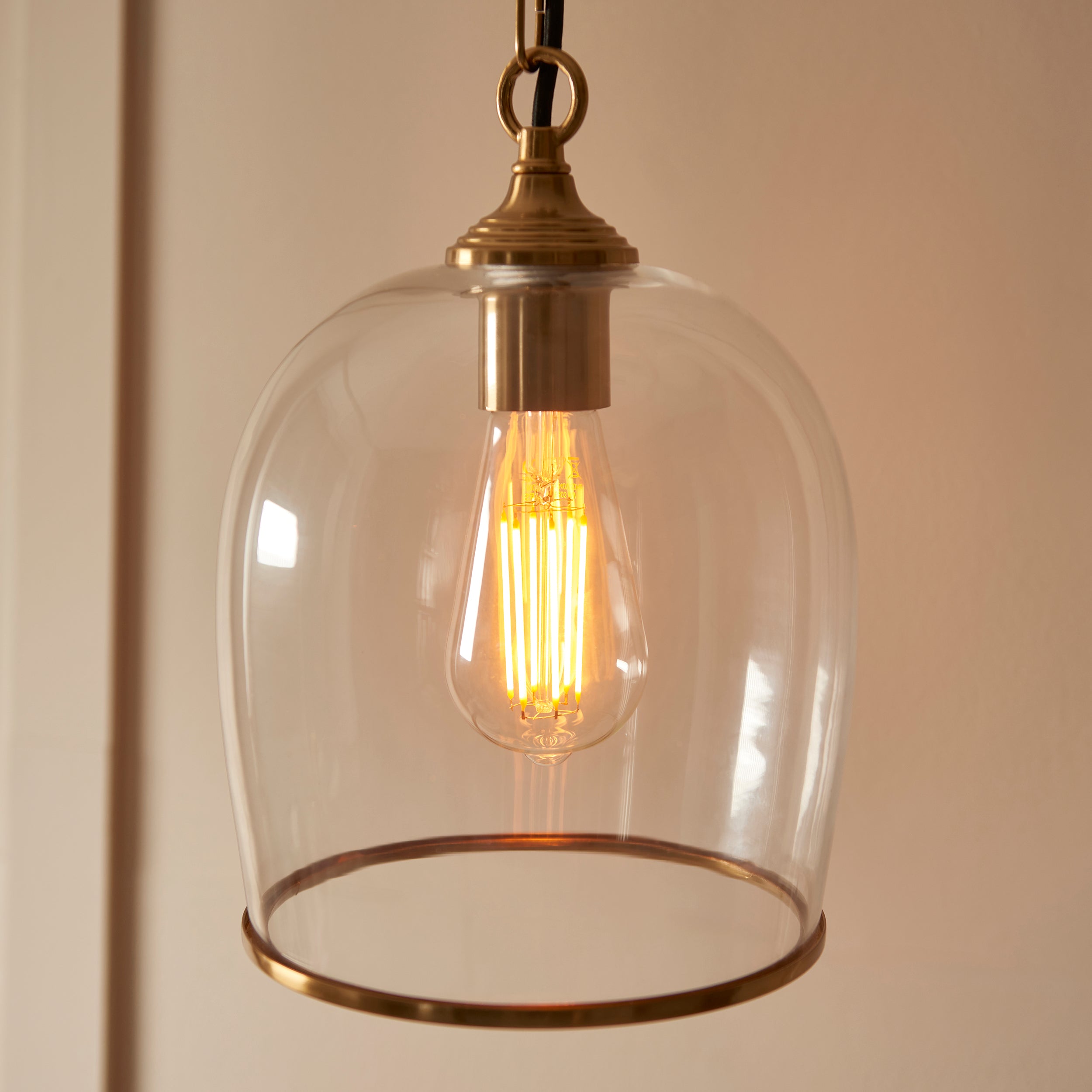 Endon Ashcroft Pendant Light Brushed Aged Brass and Clear Glass