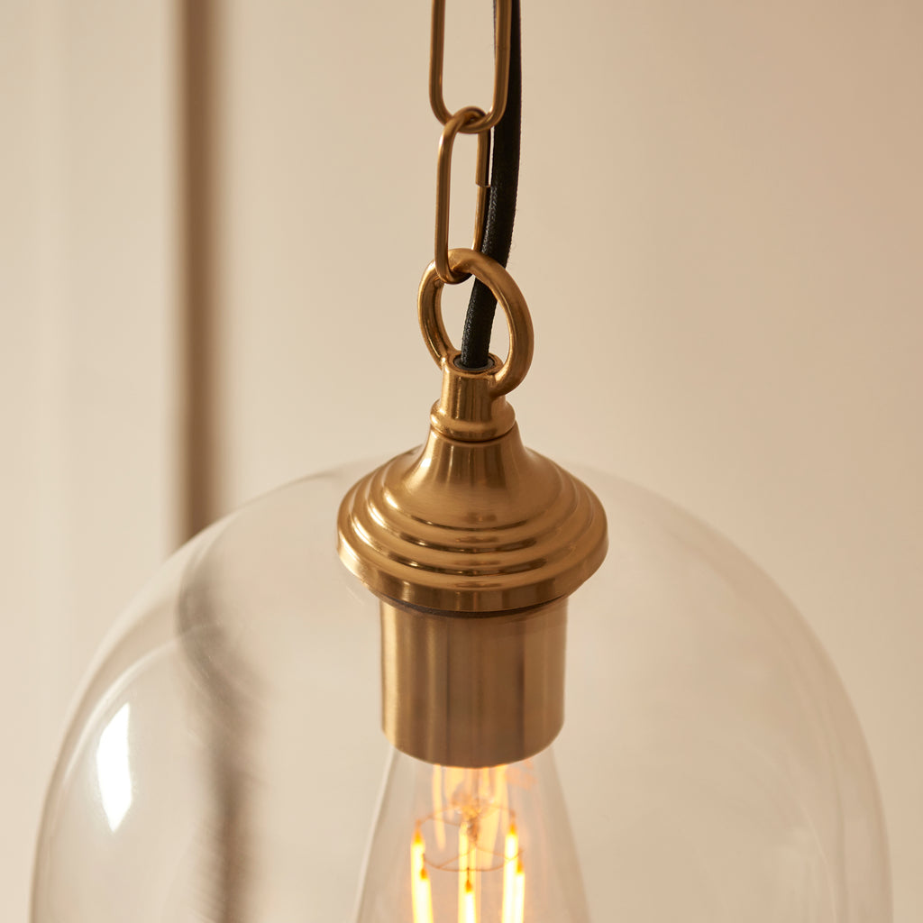 Endon Ashcroft Pendant Light Brushed Aged Brass and Clear Glass