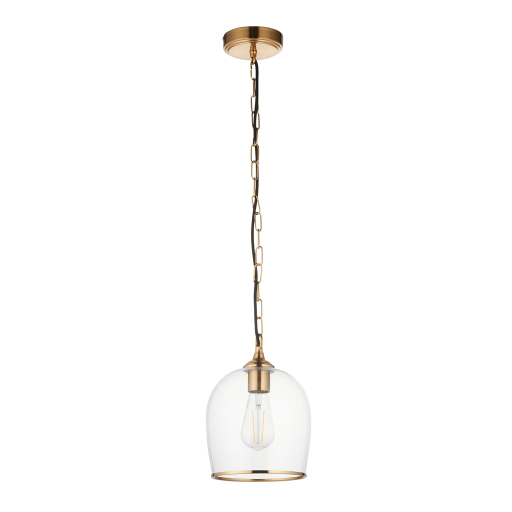 Endon Ashcroft Pendant Light Brushed Aged Brass and Clear Glass