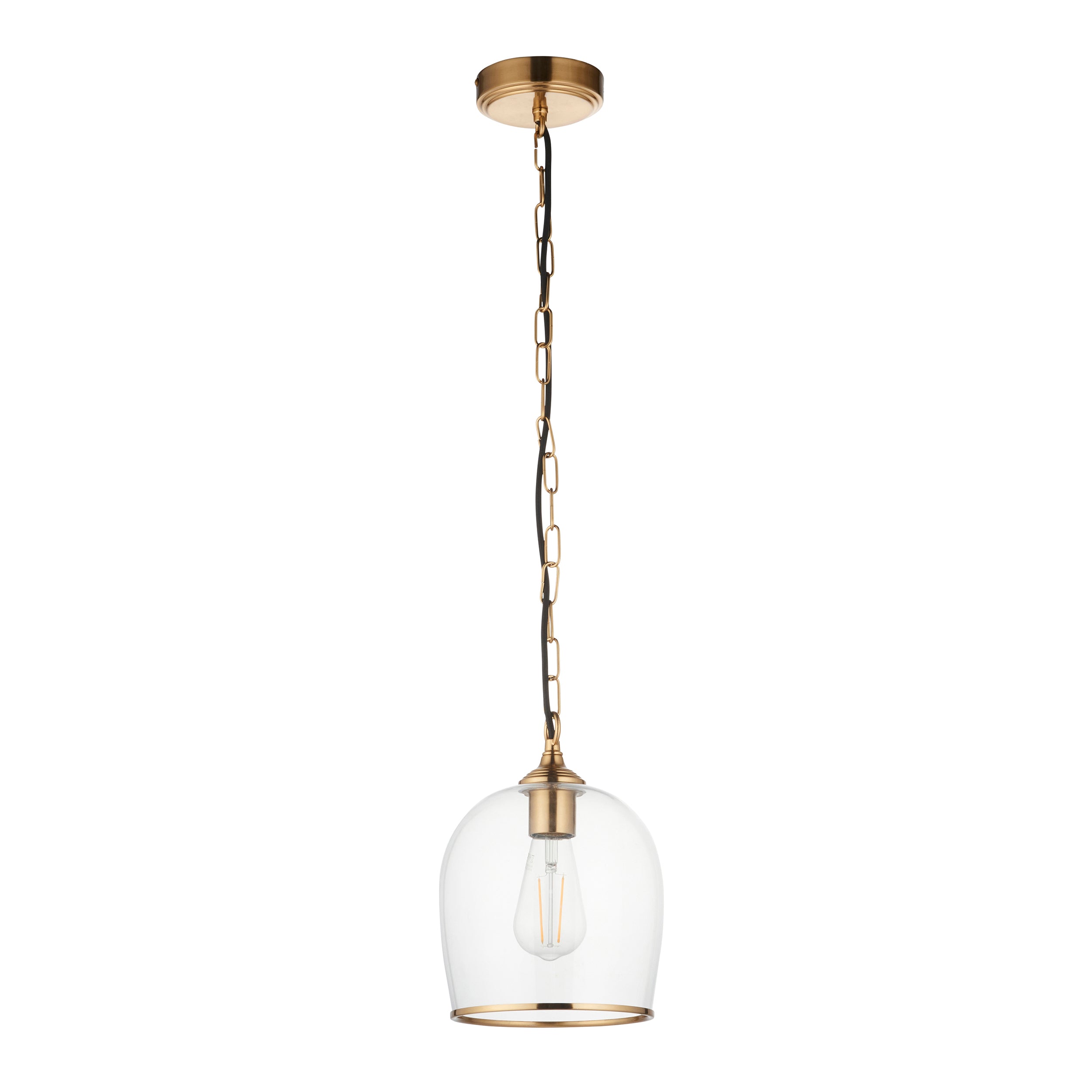 Endon Ashcroft Pendant Light Brushed Aged Brass and Clear Glass