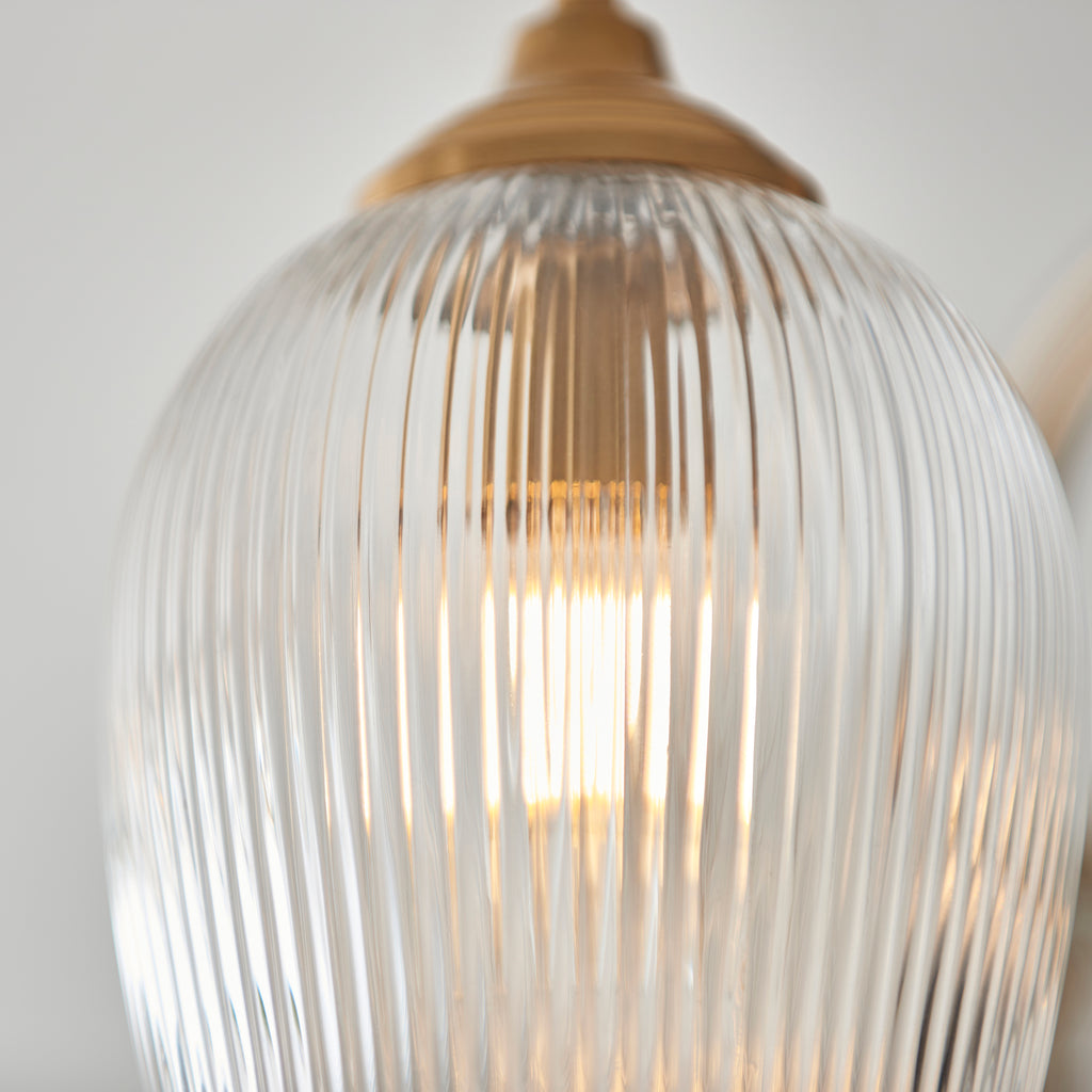Endon Ashcroft Ribbed 3 Light Semi Flush Fitting Brushed Aged Brass and Clear Ribbed Glass