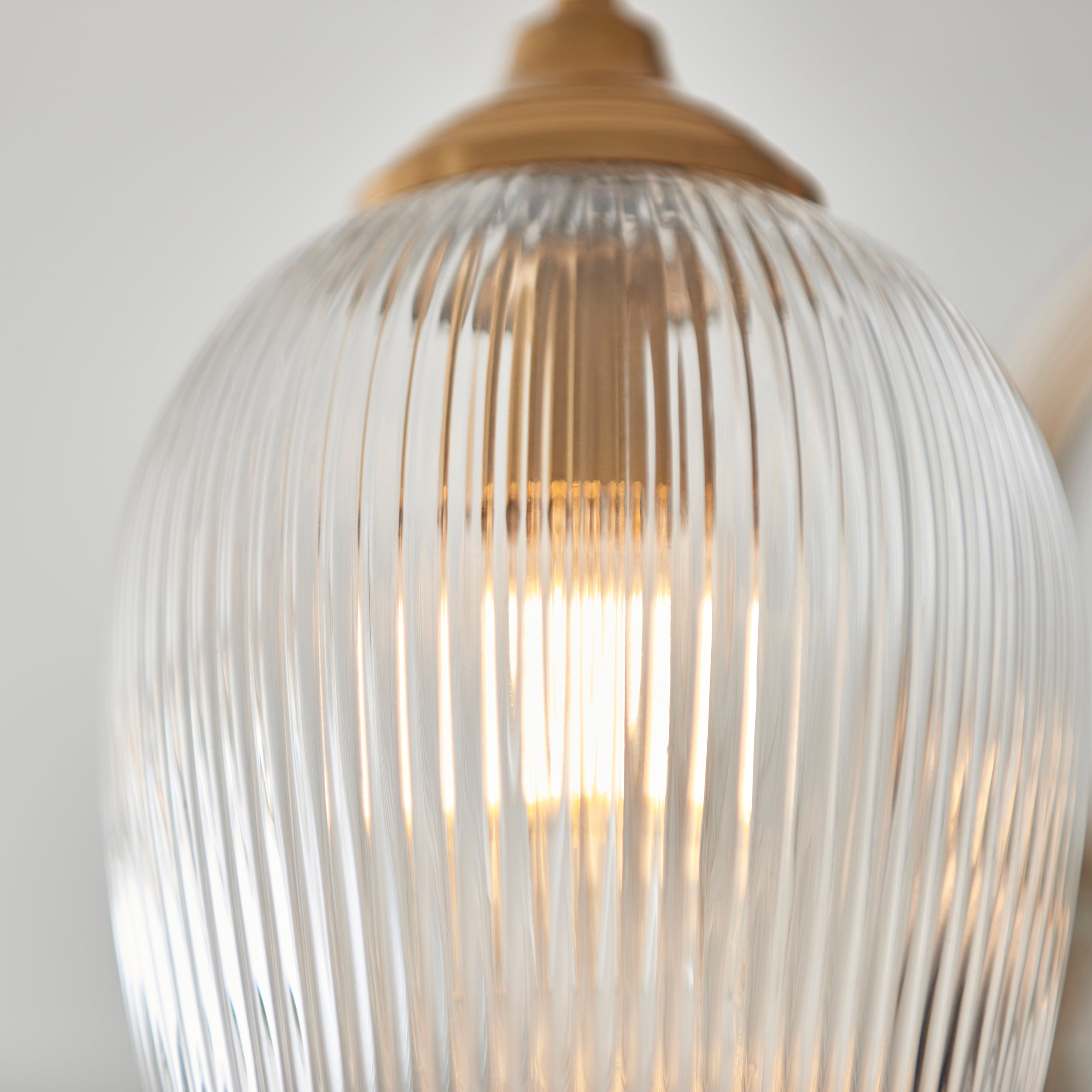 Endon Ashcroft Ribbed 3 Light Semi Flush Fitting Brushed Aged Brass and Clear Ribbed Glass