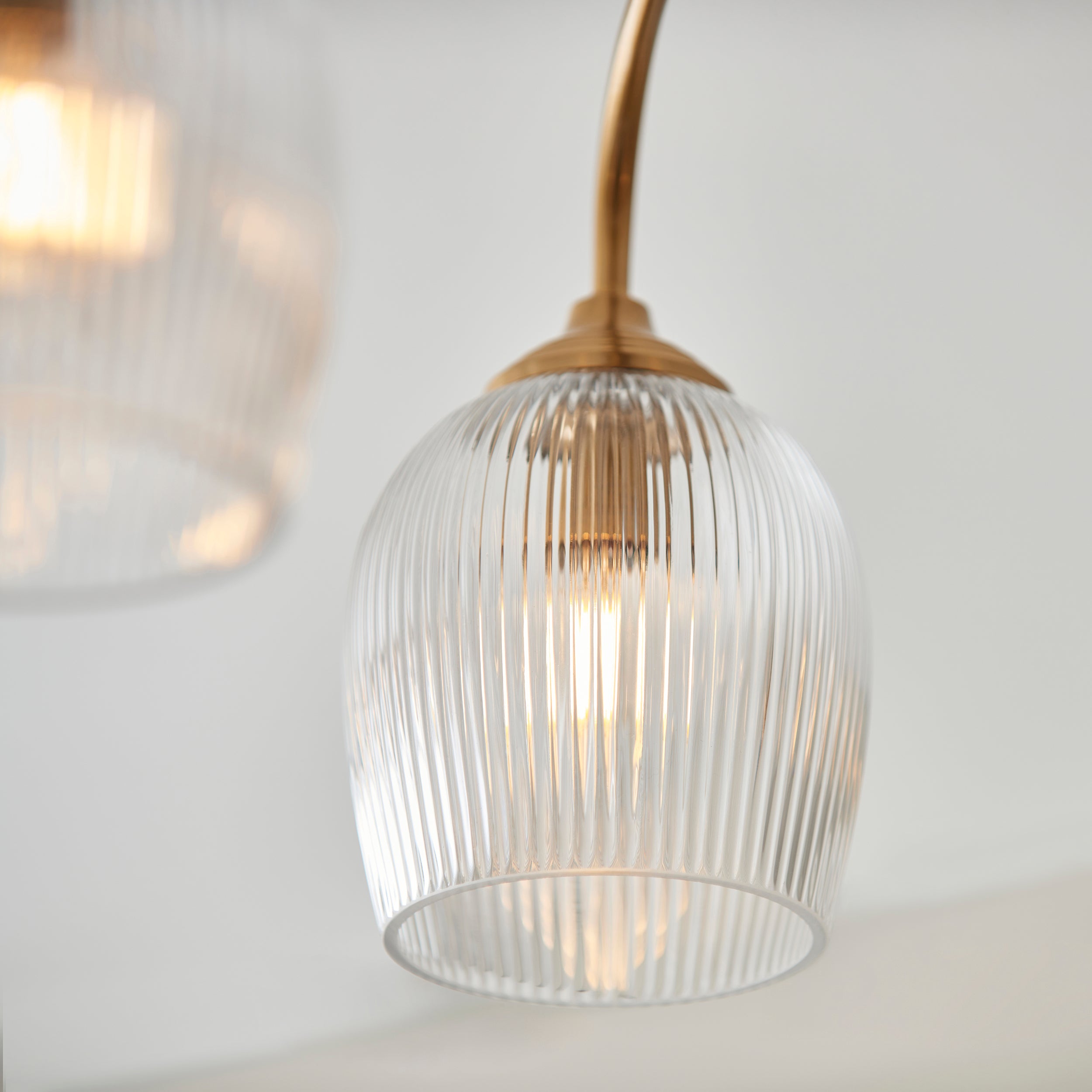 Endon Ashcroft Ribbed 3 Light Semi Flush Fitting Brushed Aged Brass and Clear Ribbed Glass