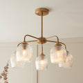 Endon Ashcroft Ribbed 5 Light Pendant in Brushed Aged Brass and Clear Ribbed Glass