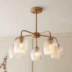 Endon Ashcroft Ribbed 5 Light Pendant in Brushed Aged Brass and Clear Ribbed Glass