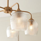 Endon Ashcroft Ribbed 5 Light Pendant in Brushed Aged Brass and Clear Ribbed Glass