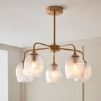Endon Ashcroft Ribbed 5 Light Pendant in Brushed Aged Brass and Clear Ribbed Glass
