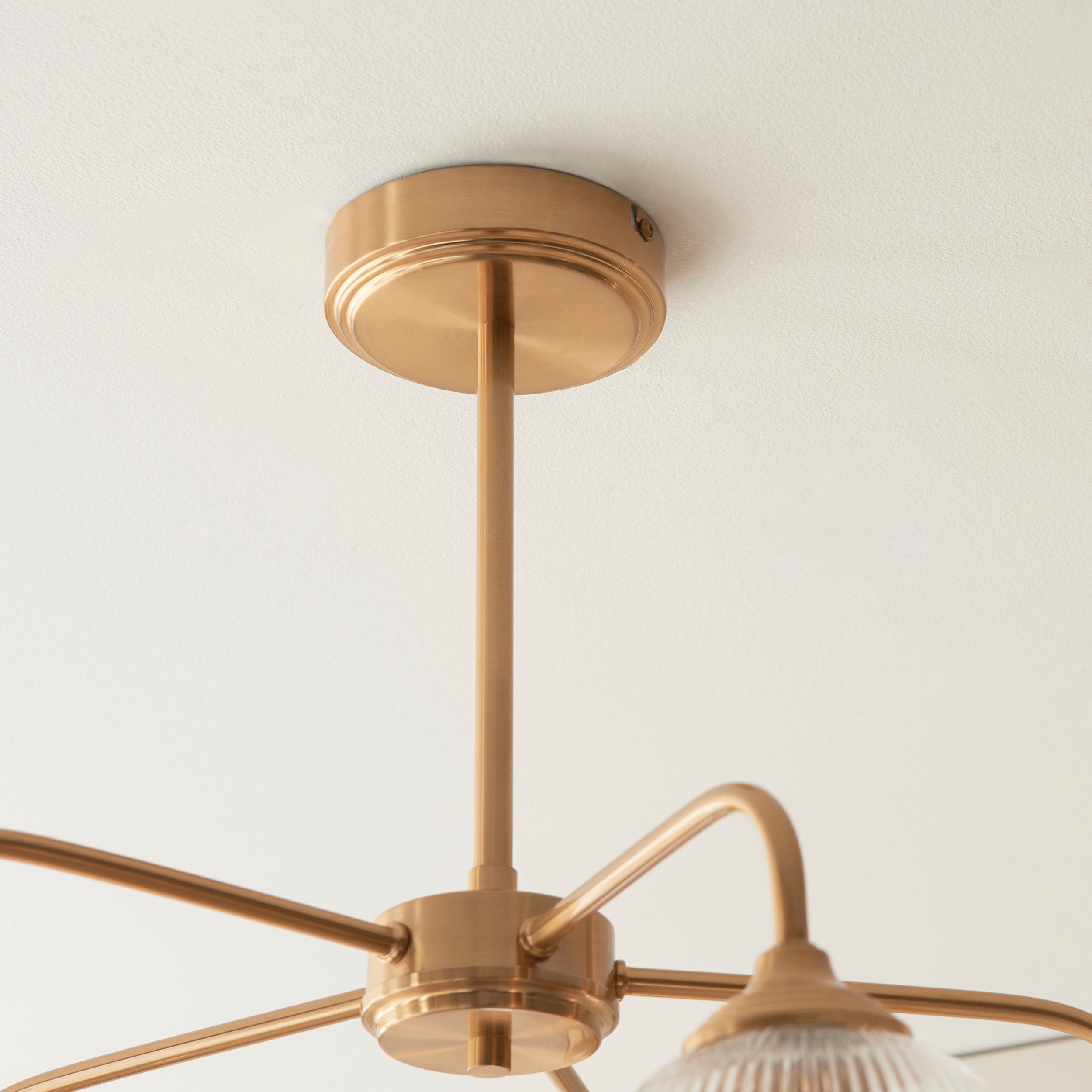 Endon Ashcroft Ribbed 5 Light Pendant in Brushed Aged Brass and Clear Ribbed Glass