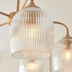 Endon Ashcroft Ribbed 5 Light Pendant in Brushed Aged Brass and Clear Ribbed Glass