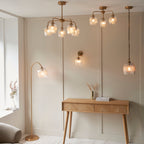 Endon Ashcroft Ribbed Floor Lamp Brushed Aged Brass and Clear Ribbed Glass