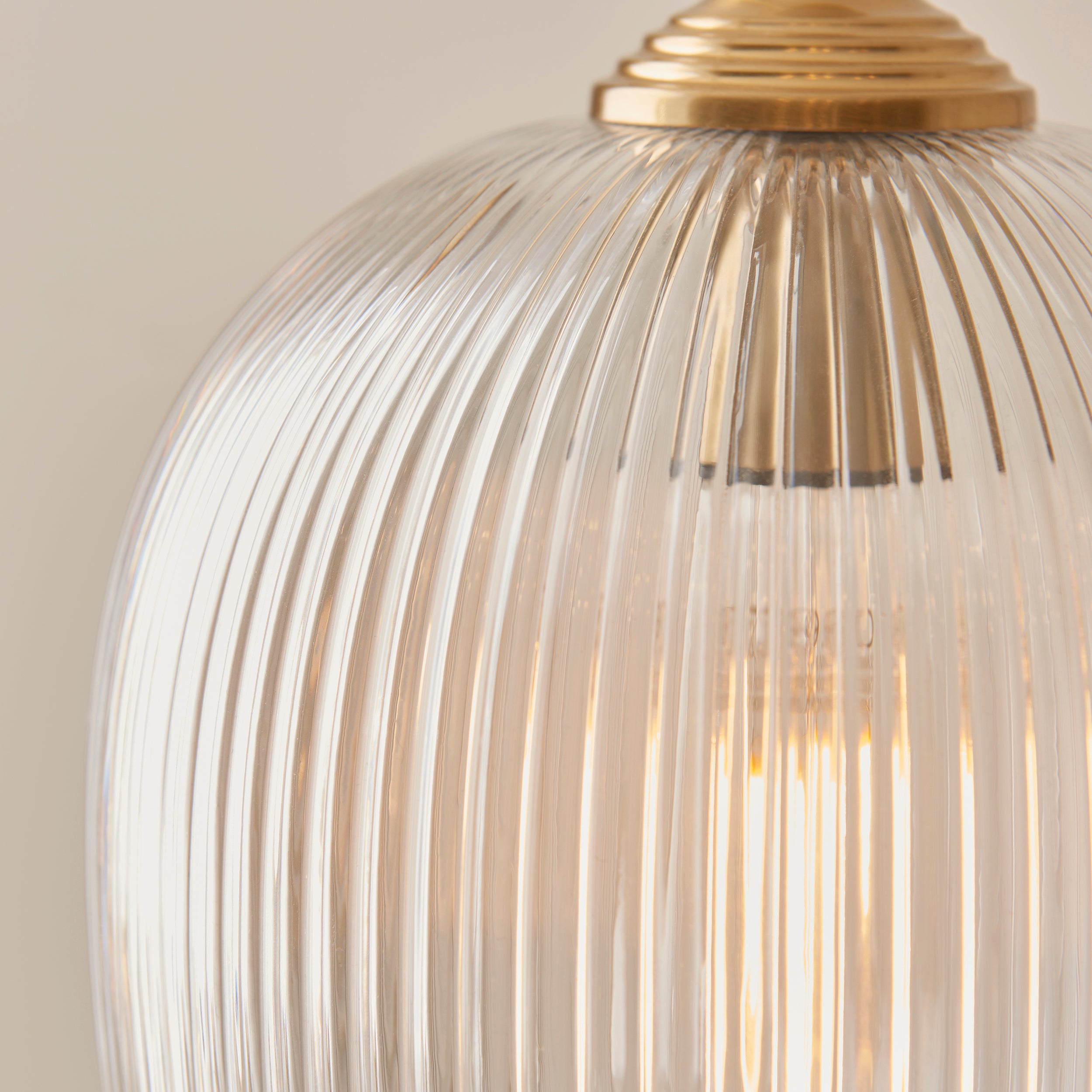 Endon Ashcroft Ribbed Floor Lamp Brushed Aged Brass and Clear Ribbed Glass