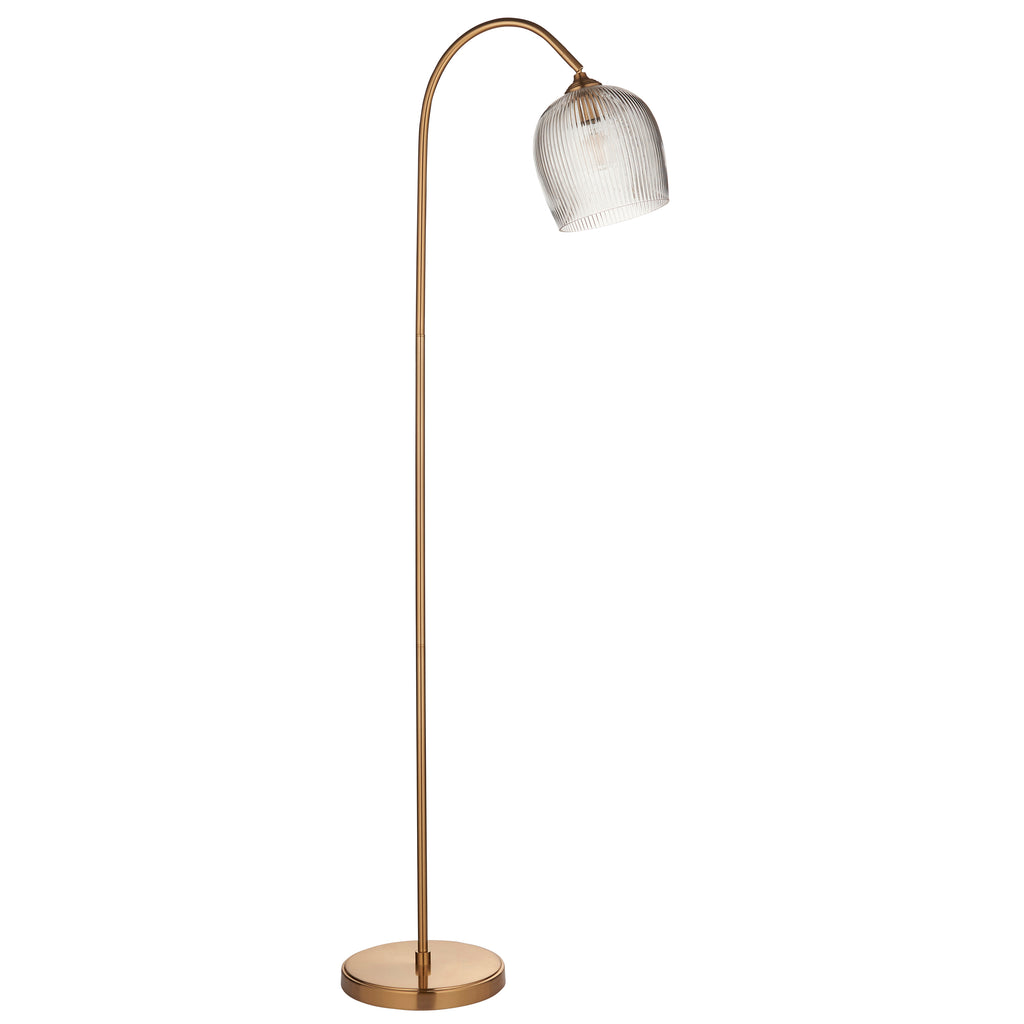 Endon Ashcroft Ribbed Floor Lamp Brushed Aged Brass and Clear Ribbed Glass
