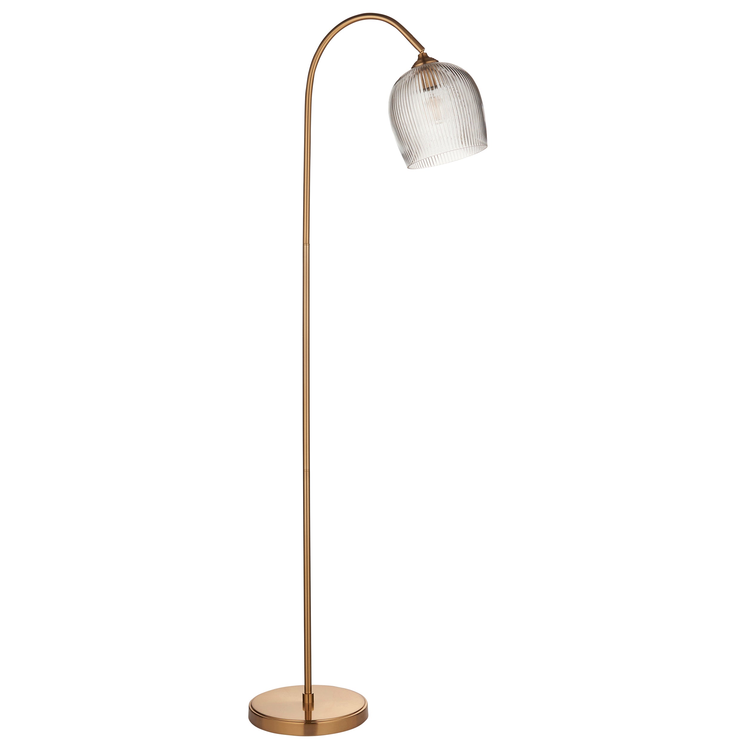 Endon Ashcroft Ribbed Floor Lamp Brushed Aged Brass and Clear Ribbed Glass