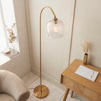 Endon Ashcroft Ribbed Floor Lamp Brushed Aged Brass and Clear Ribbed Glass