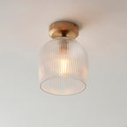 Endon Ashcroft Ribbed Flush Ceiling Light Brushed Aged Brass and Clear Ribbed Glass