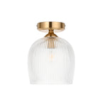 Endon Ashcroft Ribbed Flush Ceiling Light Brushed Aged Brass and Clear Ribbed Glass