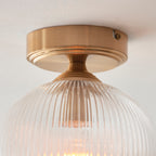 Endon Ashcroft Ribbed Flush Ceiling Light Brushed Aged Brass and Clear Ribbed Glass