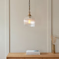 Endon Ashcroft Ribbed Pendant Light Brushed Aged Brass and Clear Ribbed Glass