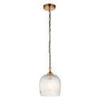 Endon Ashcroft Ribbed Pendant Light Brushed Aged Brass and Clear Ribbed Glass