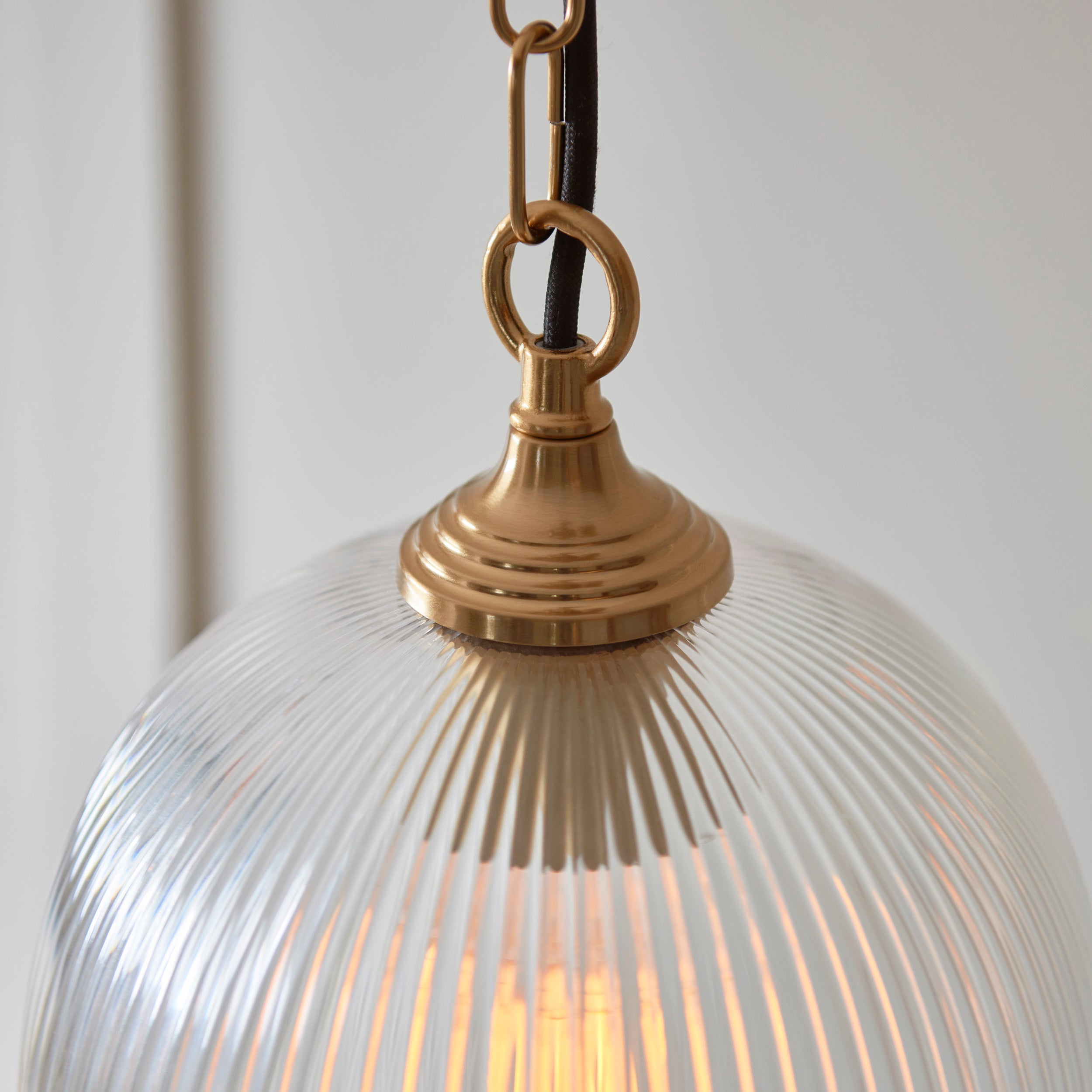 Endon Ashcroft Ribbed Pendant Light Brushed Aged Brass and Clear Ribbed Glass