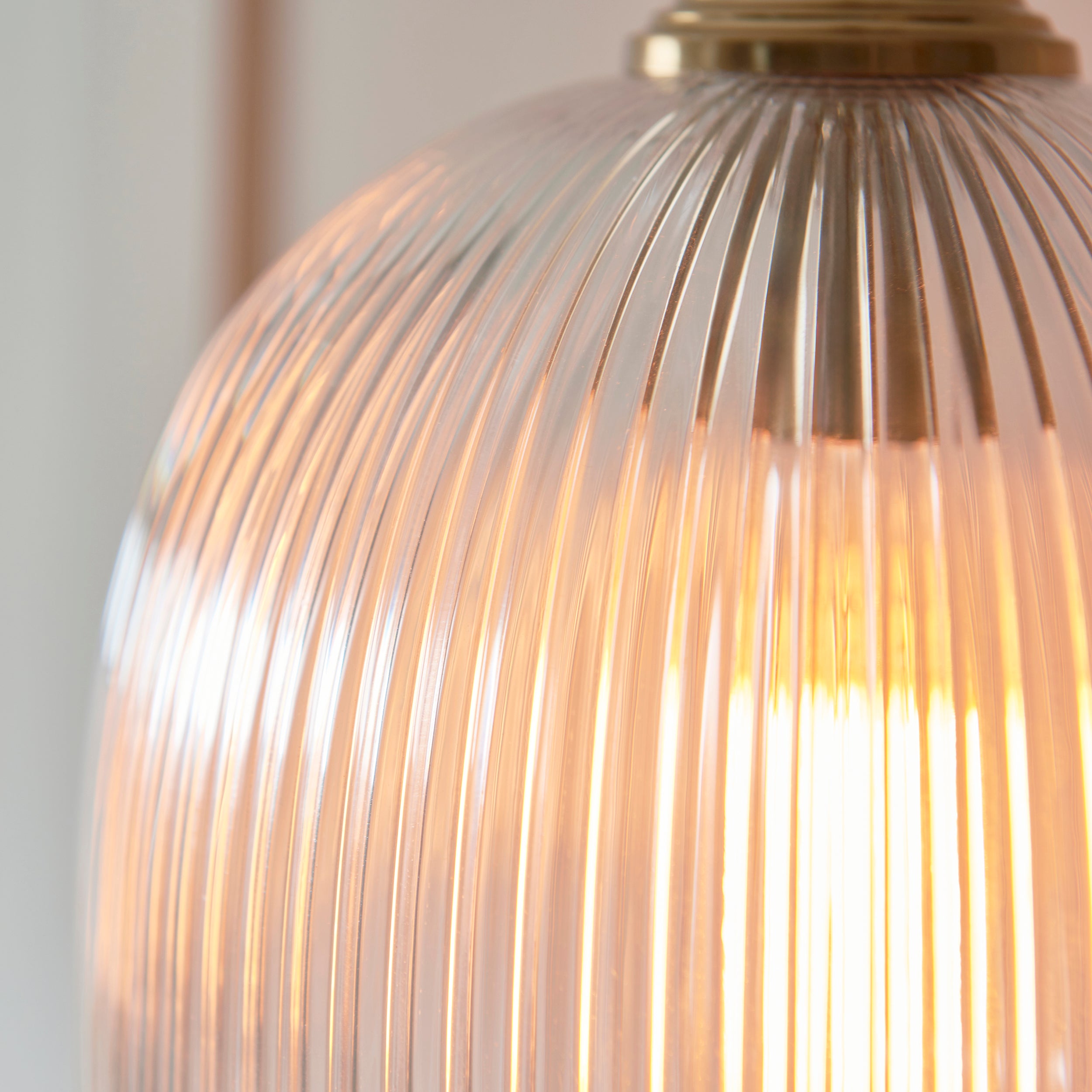 Endon Ashcroft Ribbed Pendant Light Brushed Aged Brass and Clear Ribbed Glass