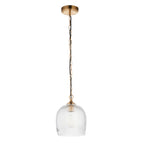 Endon Ashcroft Ribbed Pendant Light Brushed Aged Brass and Clear Ribbed Glass