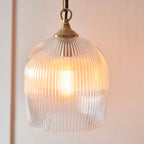 Endon Ashcroft Ribbed Pendant Light Brushed Aged Brass and Clear Ribbed Glass
