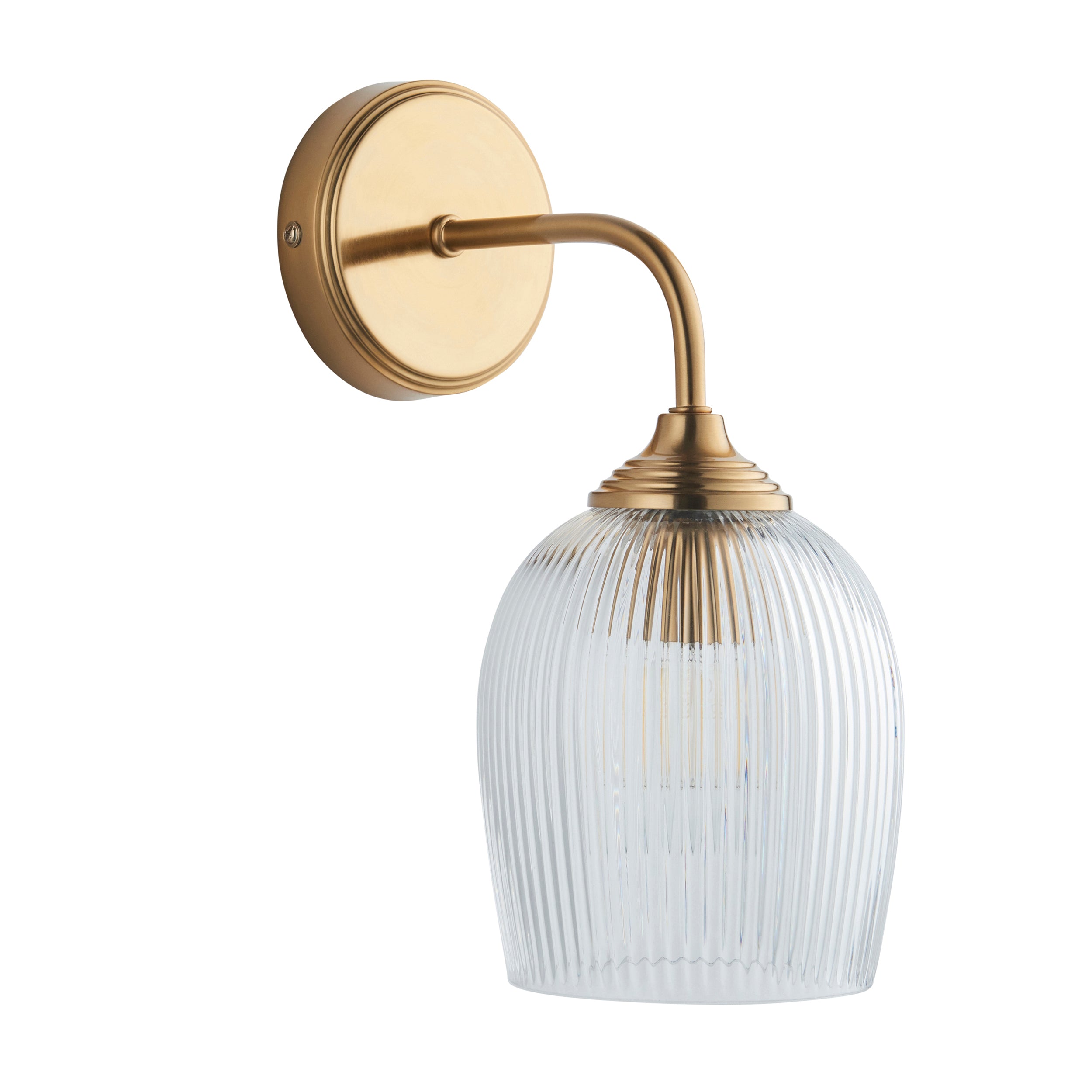Endon Ashcroft Ribbed Wall Light in Brushed Aged Brass and Clear Ribbed Glass