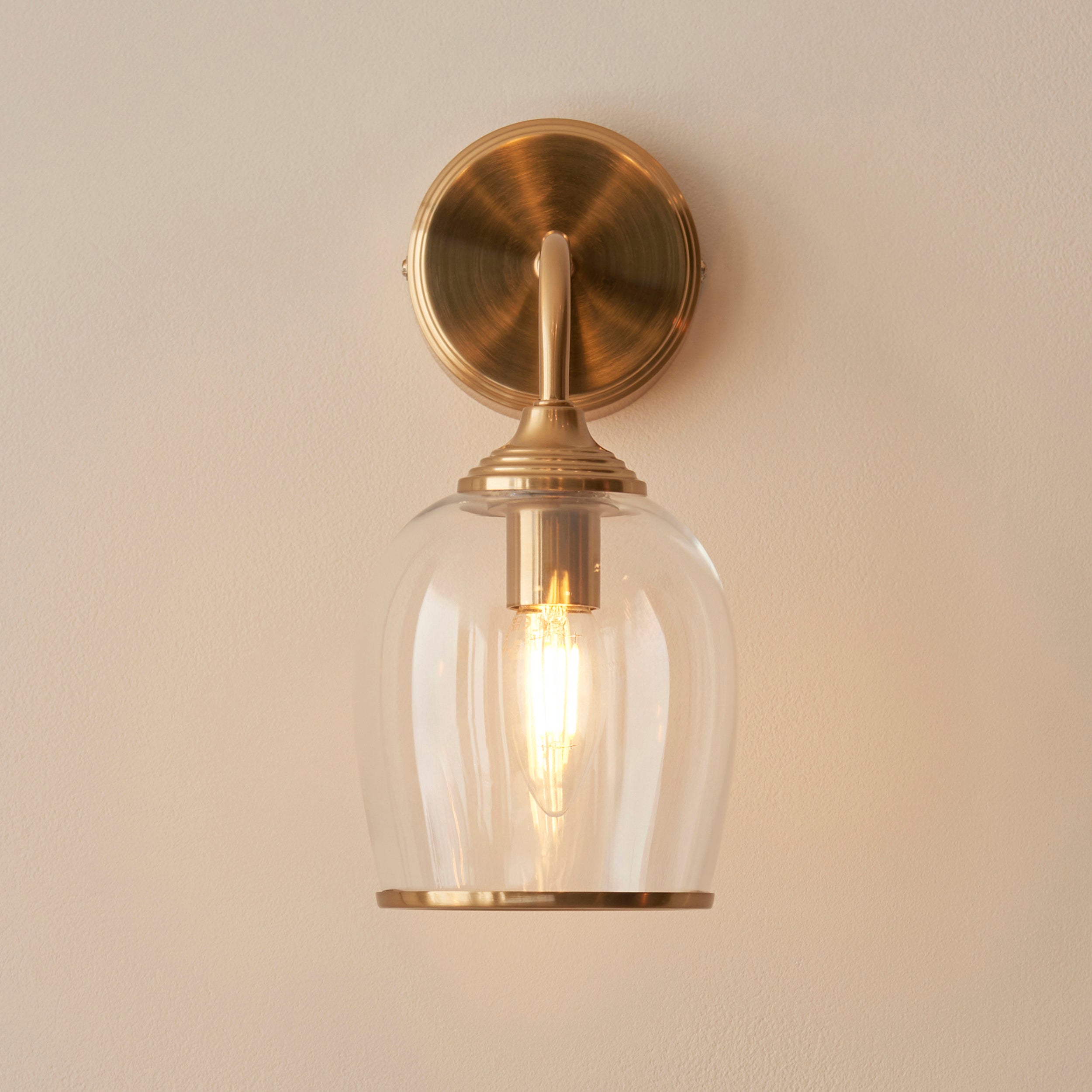 Endon Ashcroft Wall Light in Brushed Aged Brass and Clear Glass