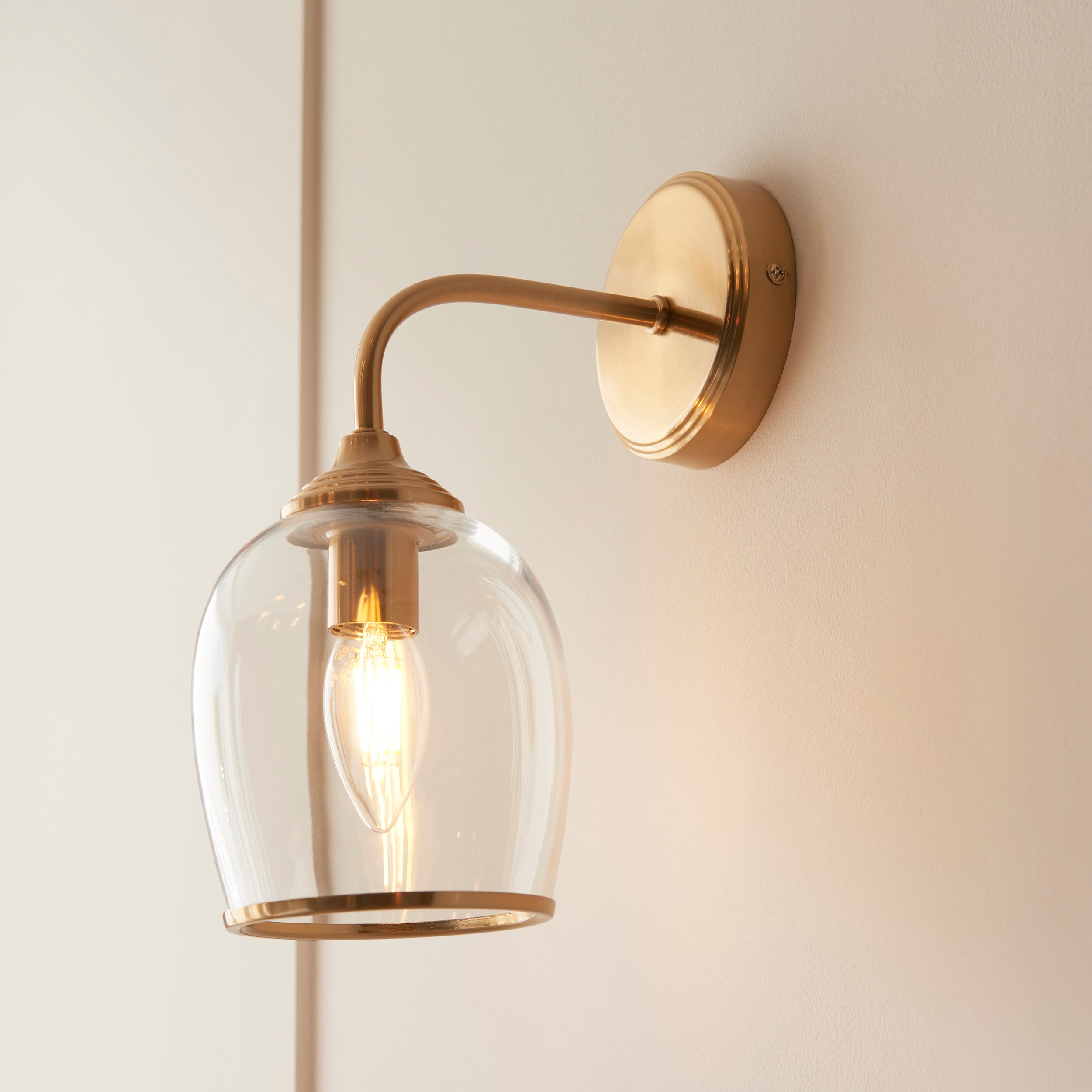 Endon Ashcroft Wall Light in Brushed Aged Brass and Clear Glass