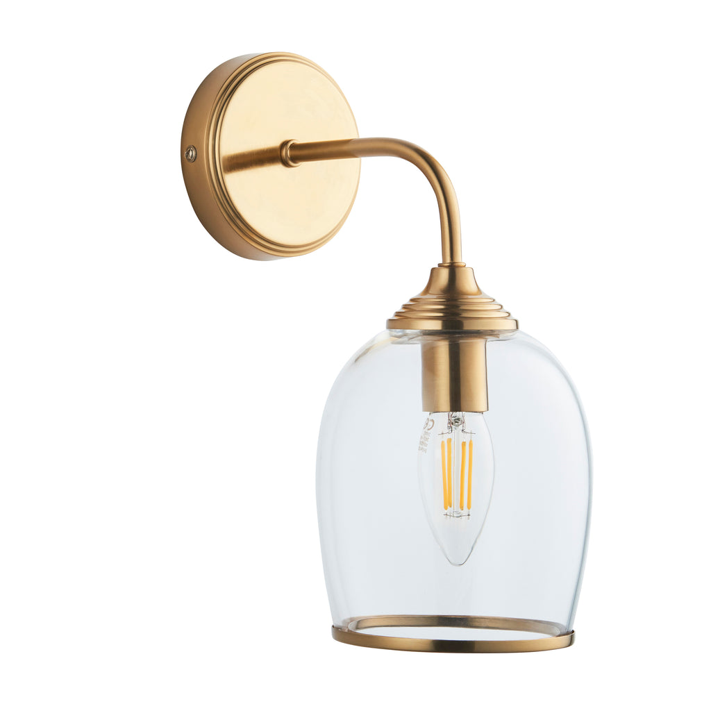 Endon Ashcroft Wall Light in Brushed Aged Brass and Clear Glass