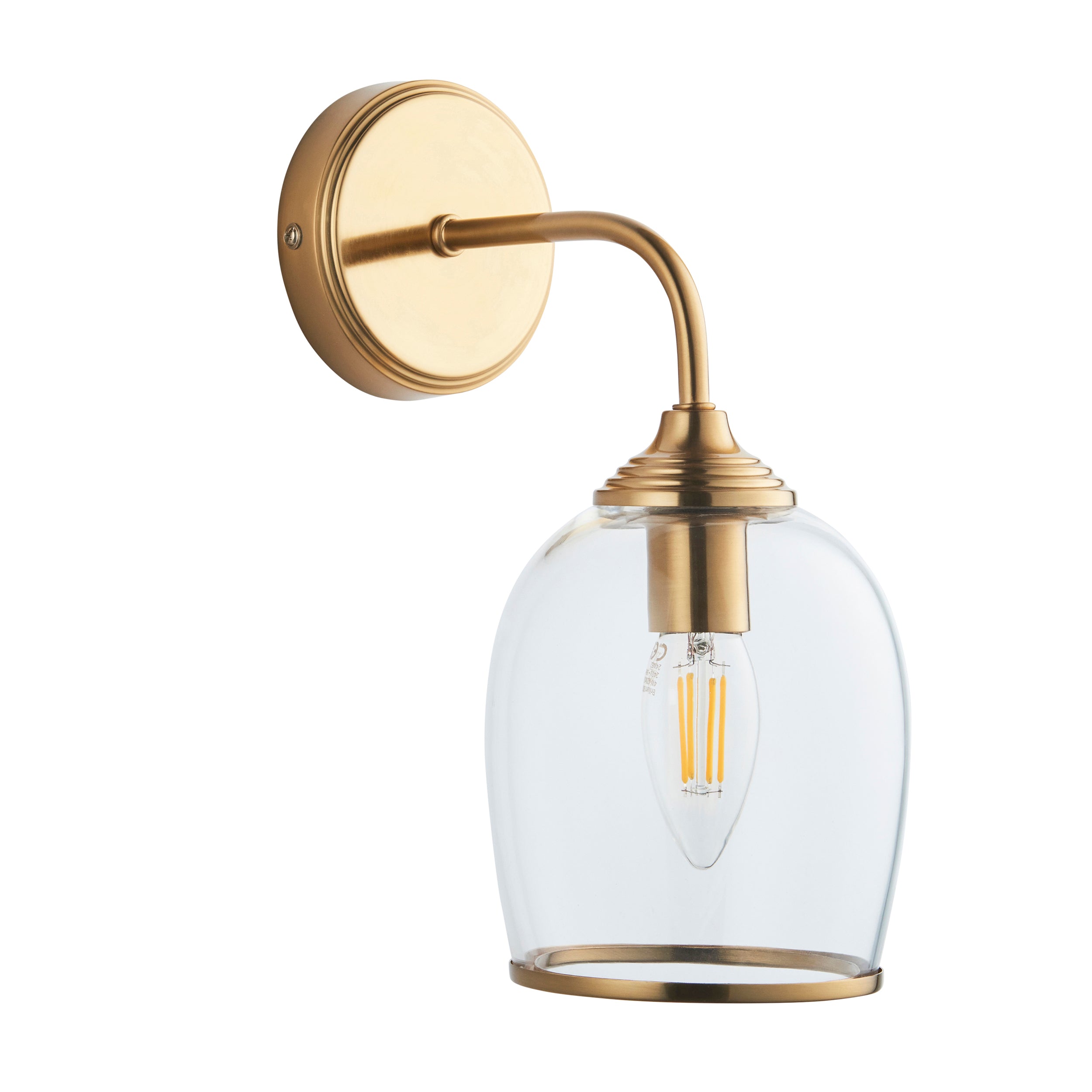 Endon Ashcroft Wall Light in Brushed Aged Brass and Clear Glass
