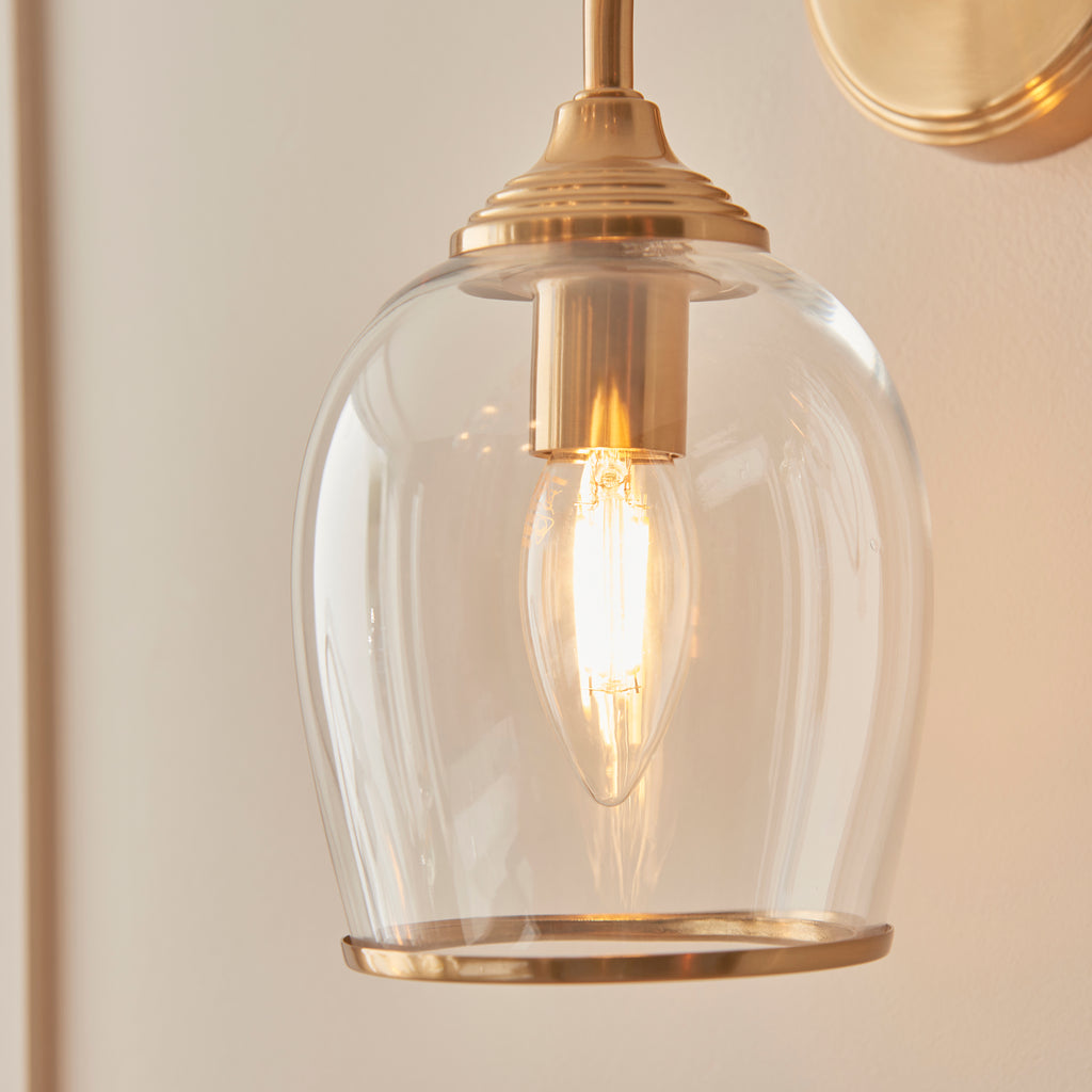 Endon Ashcroft Wall Light in Brushed Aged Brass and Clear Glass