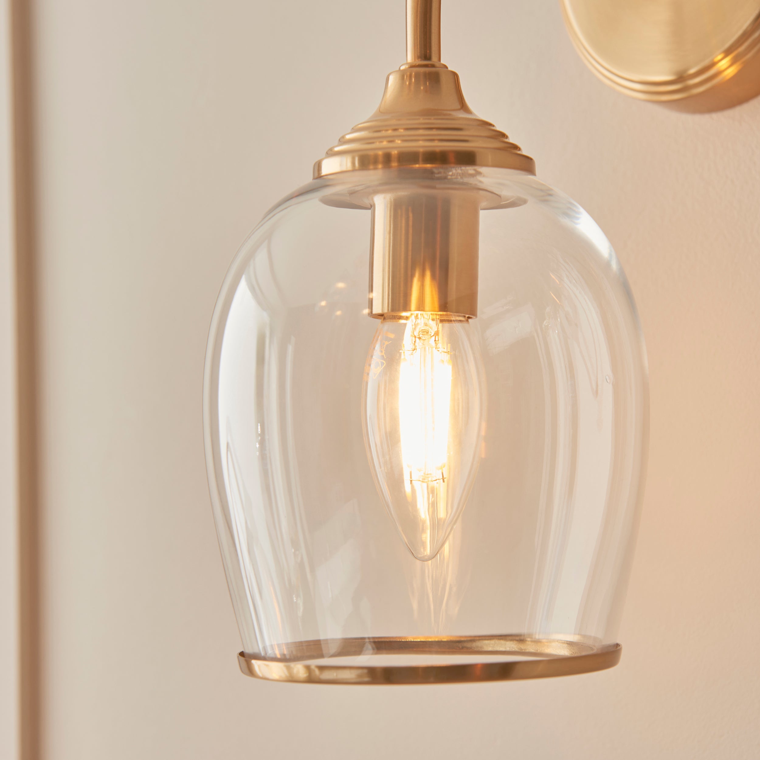 Endon Ashcroft Wall Light in Brushed Aged Brass and Clear Glass