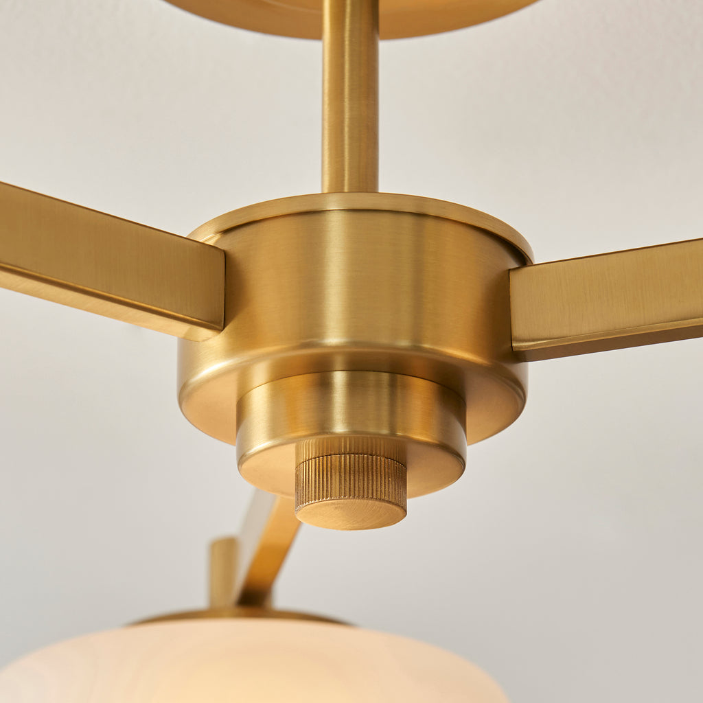 Endon Boss 3 Light Semi Flush Fitting Brushed Aged Brass With Frosted and Opal Glass