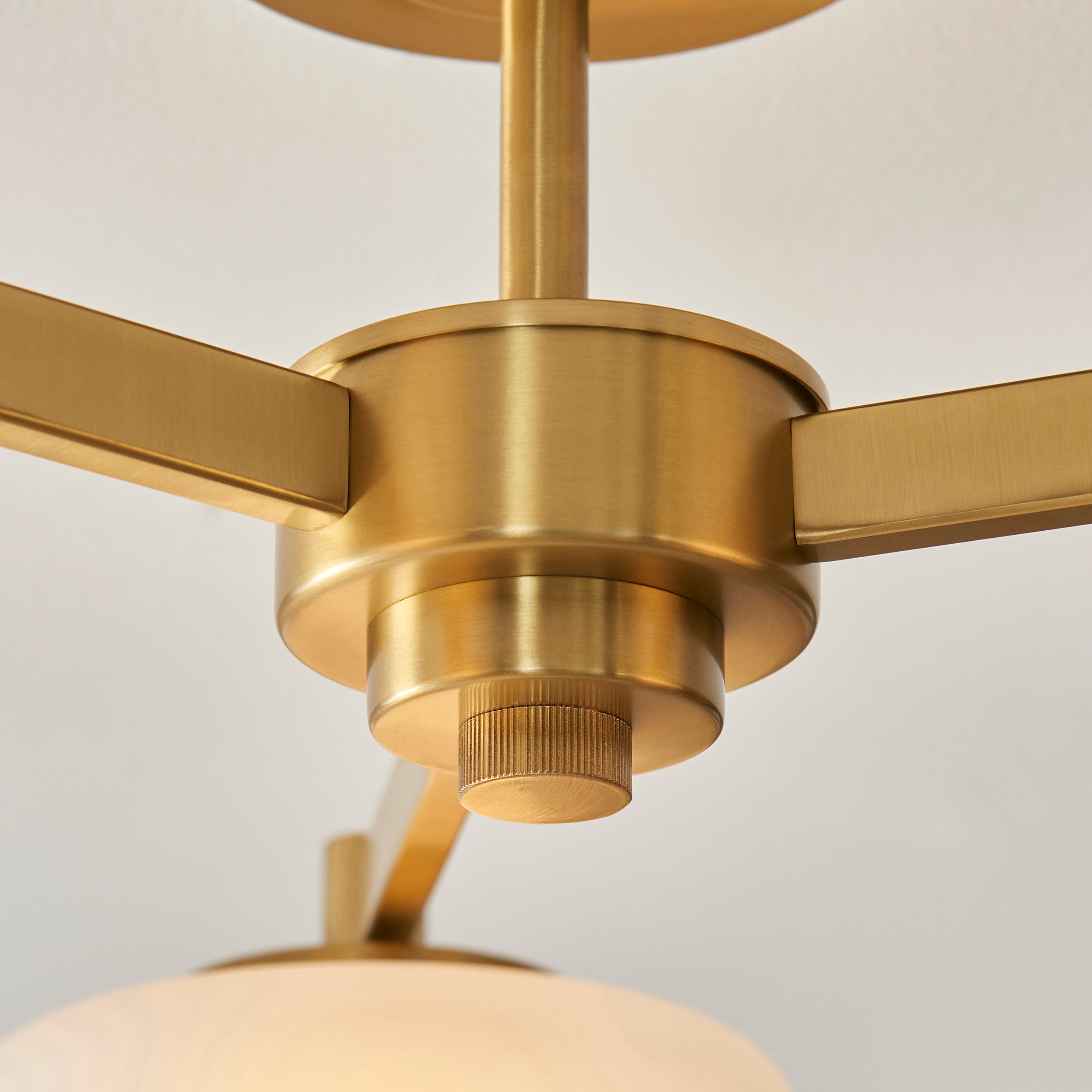 Endon Boss 3 Light Semi Flush Fitting Brushed Aged Brass With Frosted and Opal Glass