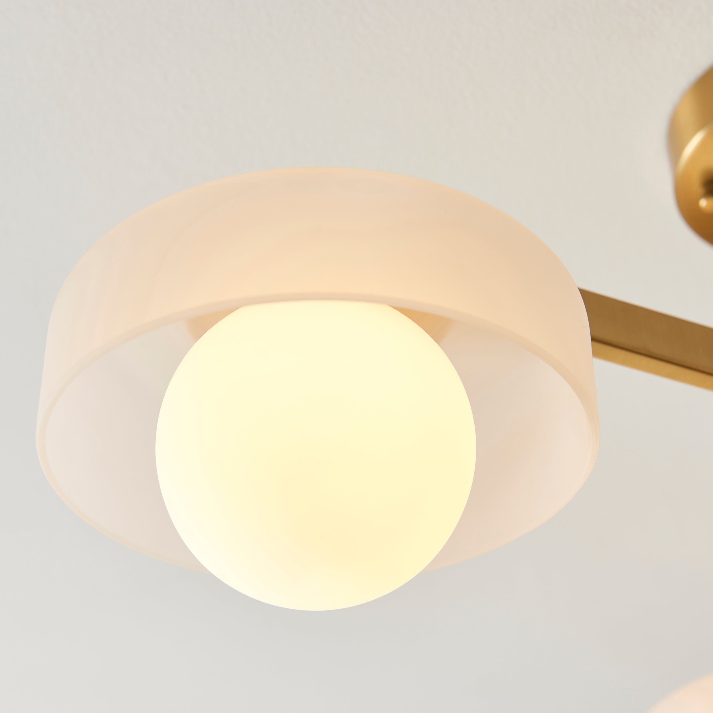 Endon Boss 3 Light Semi Flush Fitting Brushed Aged Brass With Frosted and Opal Glass