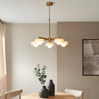 Endon Boss 5 Light Pendant in Brushed Aged Brass With Frosted and Opal Glass