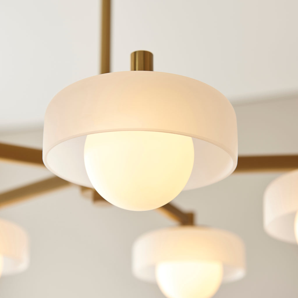 Endon Boss 5 Light Pendant in Brushed Aged Brass With Frosted and Opal Glass