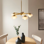 Endon Boss 5 Light Pendant in Brushed Aged Brass With Frosted and Opal Glass