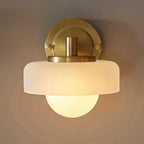 Endon Boss Wall Light in Brushed Aged Brass With Frosted and Opal Glass