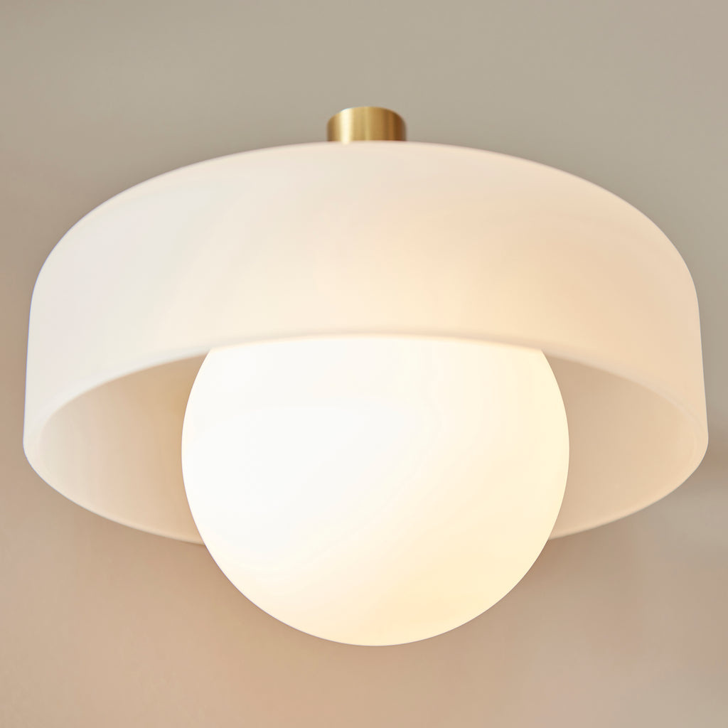 Endon Boss Wall Light in Brushed Aged Brass With Frosted and Opal Glass