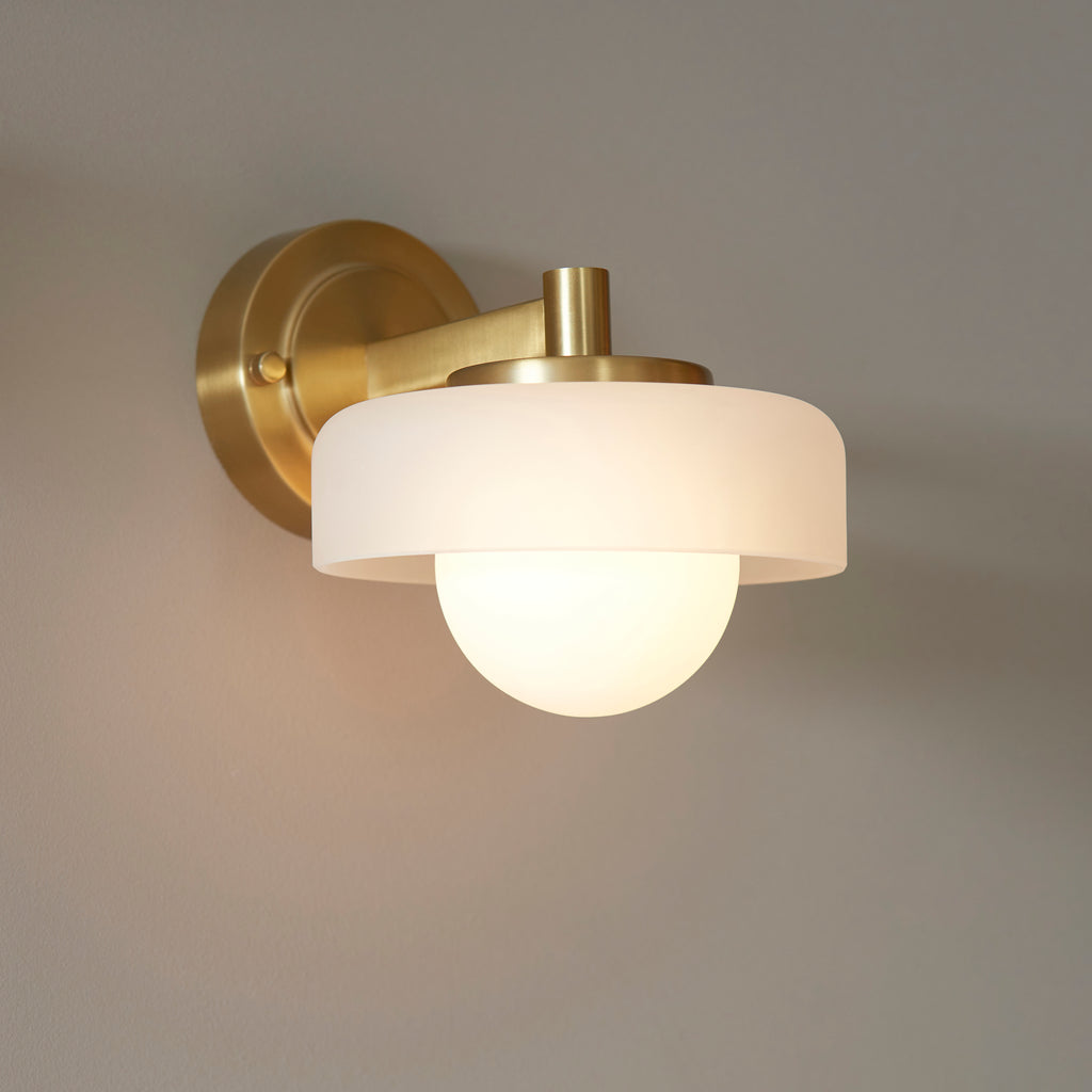 Endon Boss Wall Light in Brushed Aged Brass With Frosted and Opal Glass