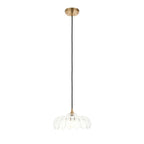Endon Eltham and Camellia Pendant Light Clear Glass, Brushed Aged Brass and Black Braided Flex