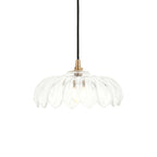 Endon Eltham and Camellia Pendant Light Clear Glass, Brushed Aged Brass and Black Braided Flex