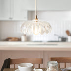 Endon Eltham and Camellia Pendant Light in Brushed Aged Brass with Clear Glass Shade